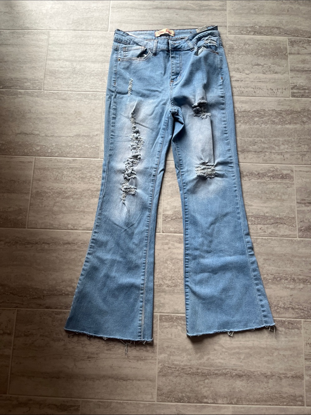 Women’s Light Blue Distressed Flare Jeans